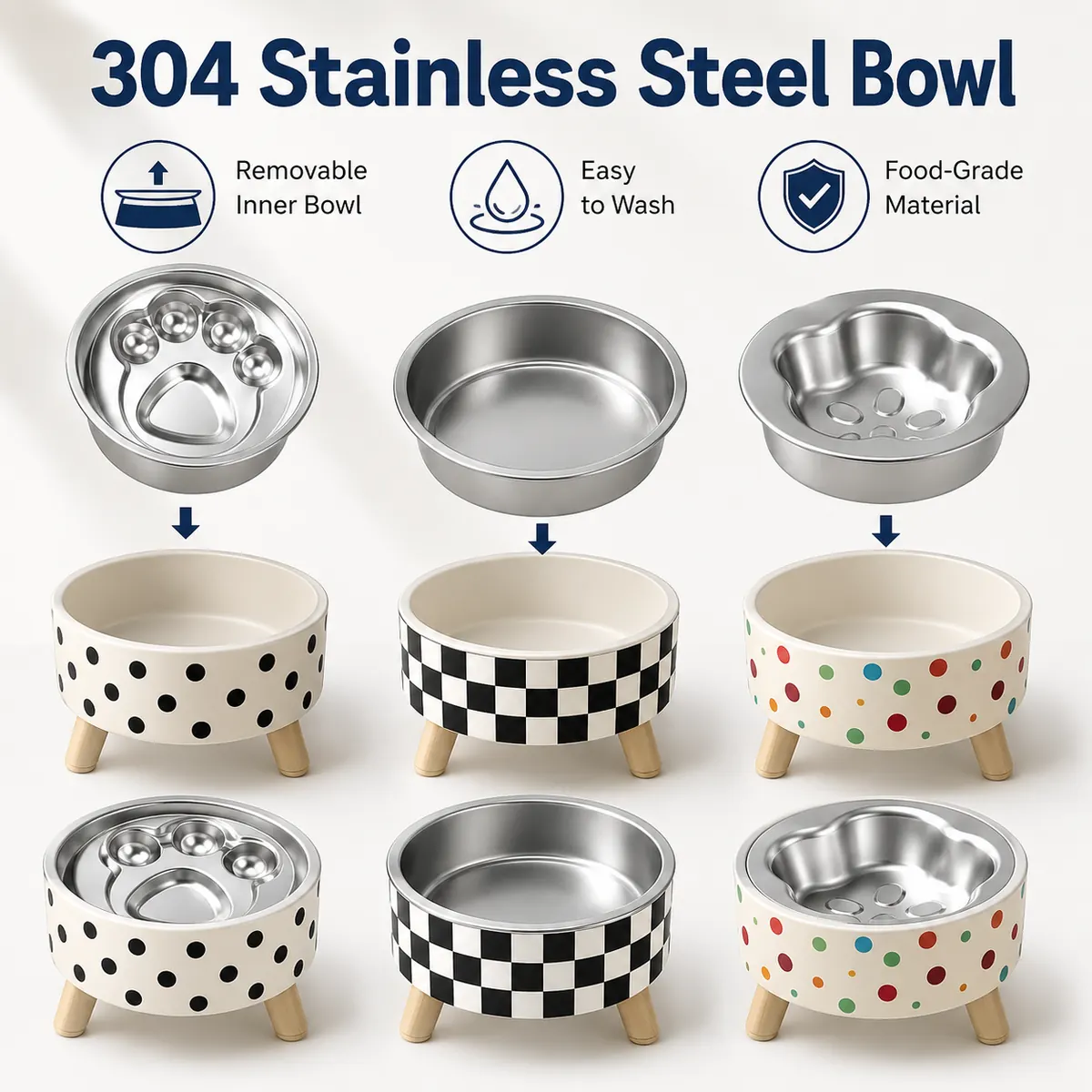 304 Stainless Steel Raised Slow Feeder Bowl wholesale product image 3