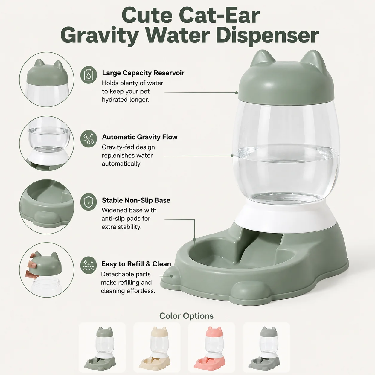 Cat-Ear Gravity Water Dispenser wholesale OEM pet product