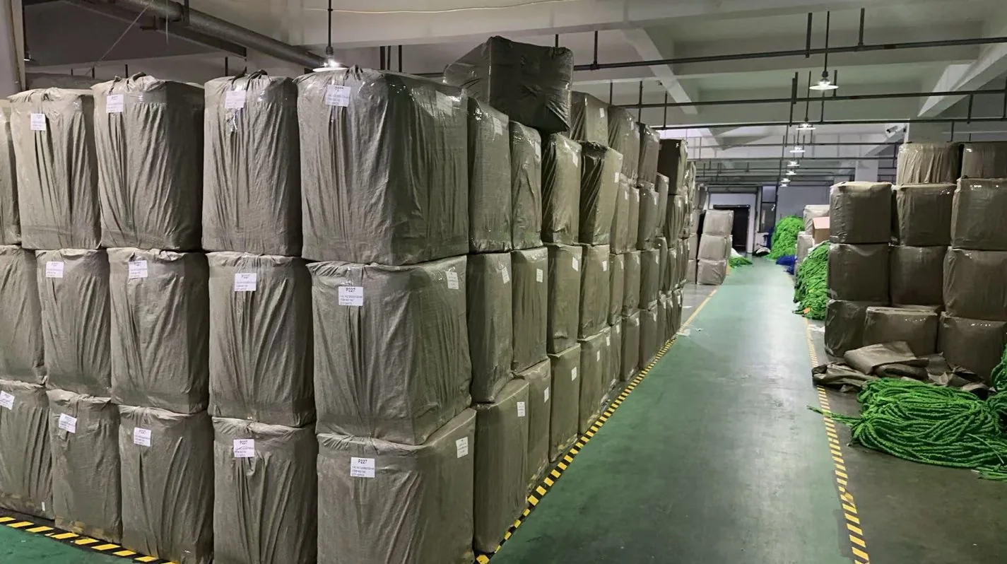 Packed materials stored in the factory warehouse area